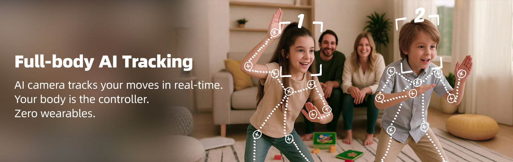 Wonder Trek AI-tracked motion sensor game for family fun indoors.