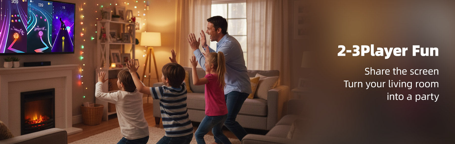 Family enjoying Wonder Trek interactive motion multiplayer games - perfect Christmas gift idea promoting indoor fun, active play and healthy activity.