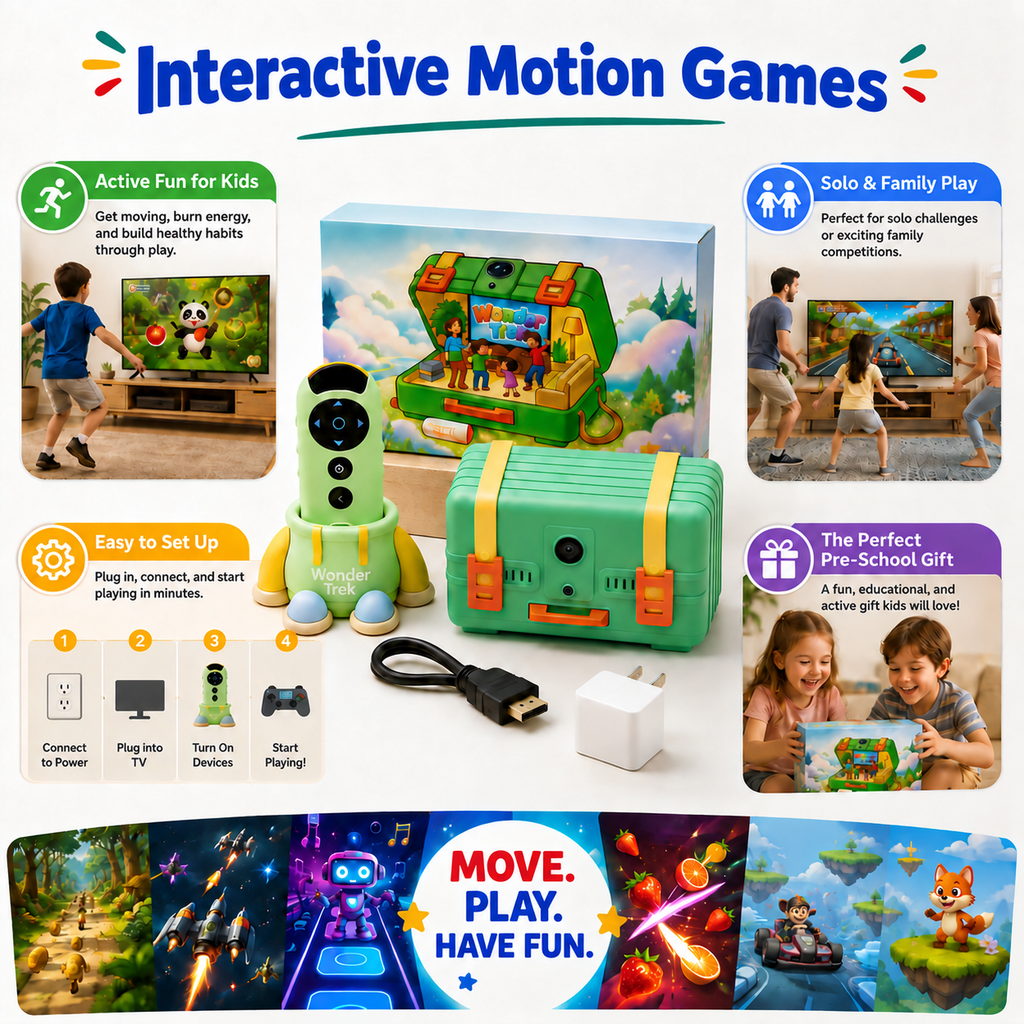 Wonder Trek-The Motion Gaming Box for Kids & Families Where Indoor Active Play Meets Interactive Family Fun and is Perfect for Game Nights, Parties and Playdates