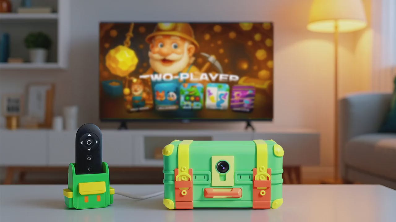 Wonder Trek interactive motion gaming console with colorful design, Christmas gift idea for multiplayer family fun and active indoor play.